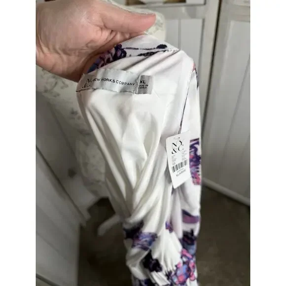 New! New York & Company Multi Color Butterfly Dress White Purple Size XL - Picture 5 of 8